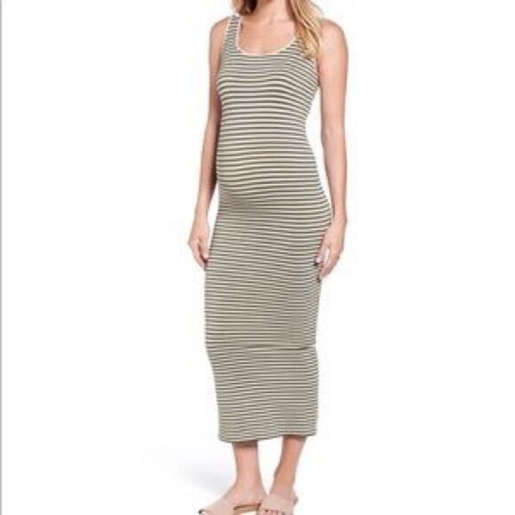 New. Navy and tan stripe TEES BY TINA stretch midi dress. OSFM - Picture 8 of 11